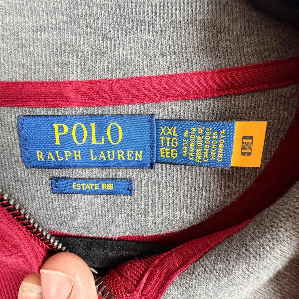 Polo Ralph Lauren Quarter Zip Pullover XXL Red Estate Rib Mock Neck Pony Logo